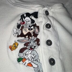 Vtg Warner Bros Shirt XL Thermal Beige Tweety Bugs 90s